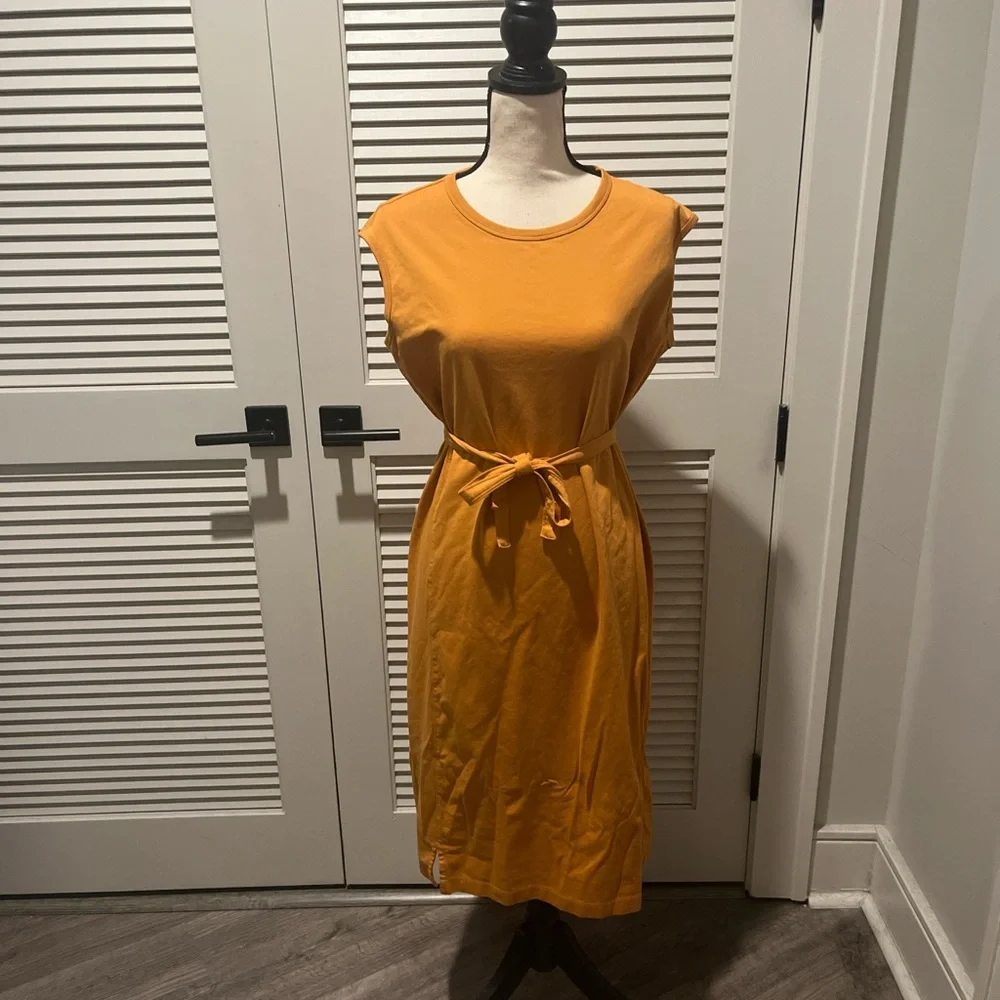 Uniqlo Orange Midi Dress with Tie Waist - Picture 1 of 8